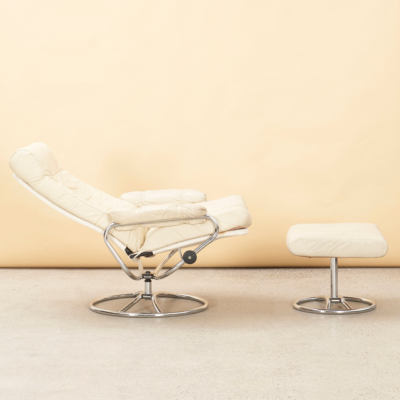Vintage Chrome & Leather Reclining Lounge Chair & Ottoman