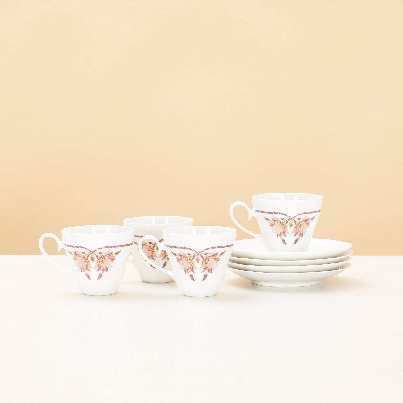 Set of 4 'Orchid Romance' Tea Cups & Saucers by Bjørn Wiinblad for Rosenthal, Germany
