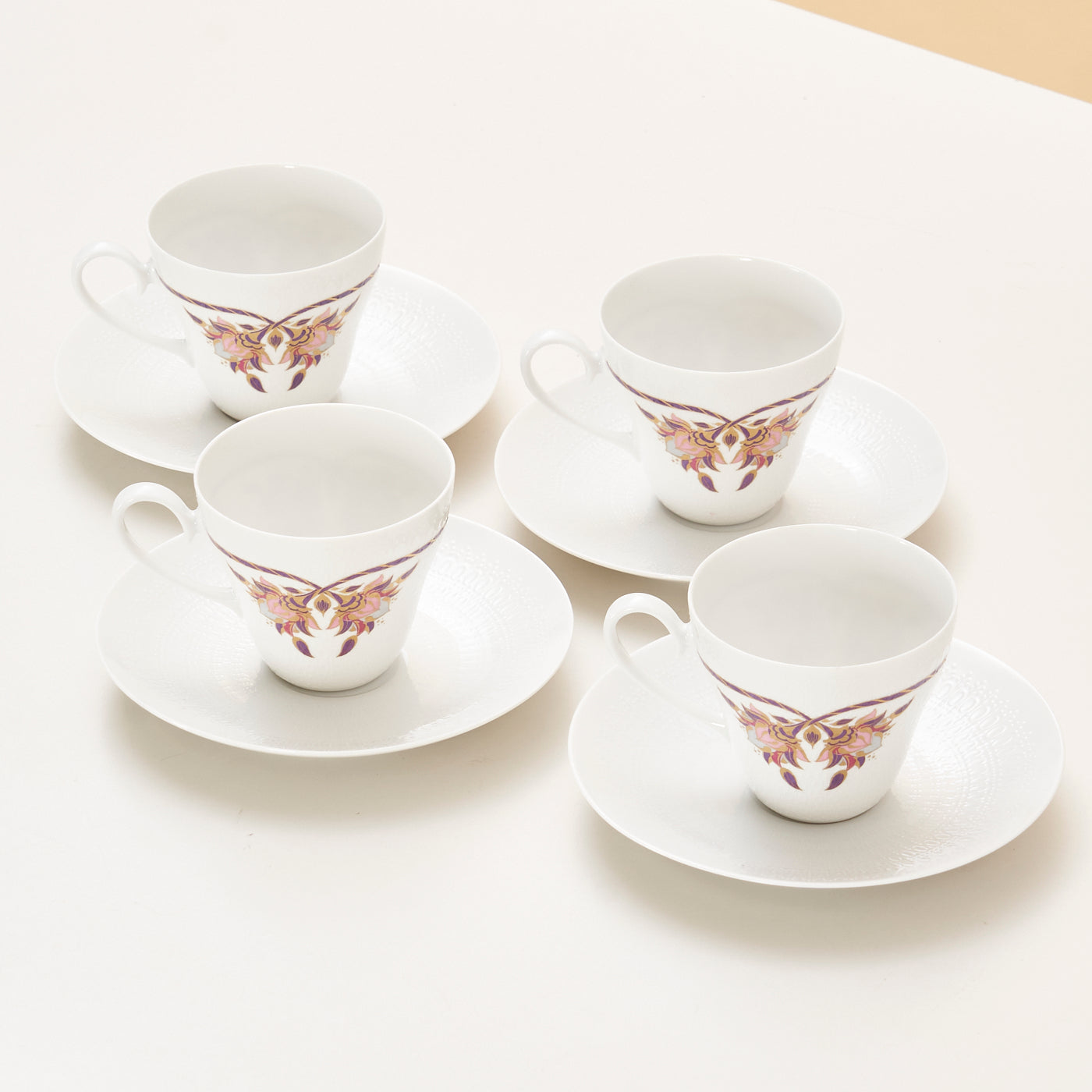 Set of 4 'Orchid Romance' Tea Cups & Saucers by Bjørn Wiinblad for Rosenthal, Germany