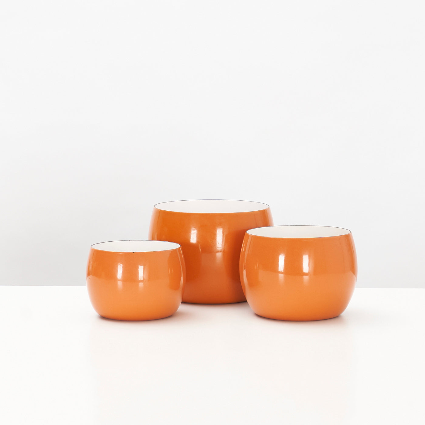 Set of 3 Orange Enamel 'Købenstyle' Bowls by Jens Quistgaard for Dansk