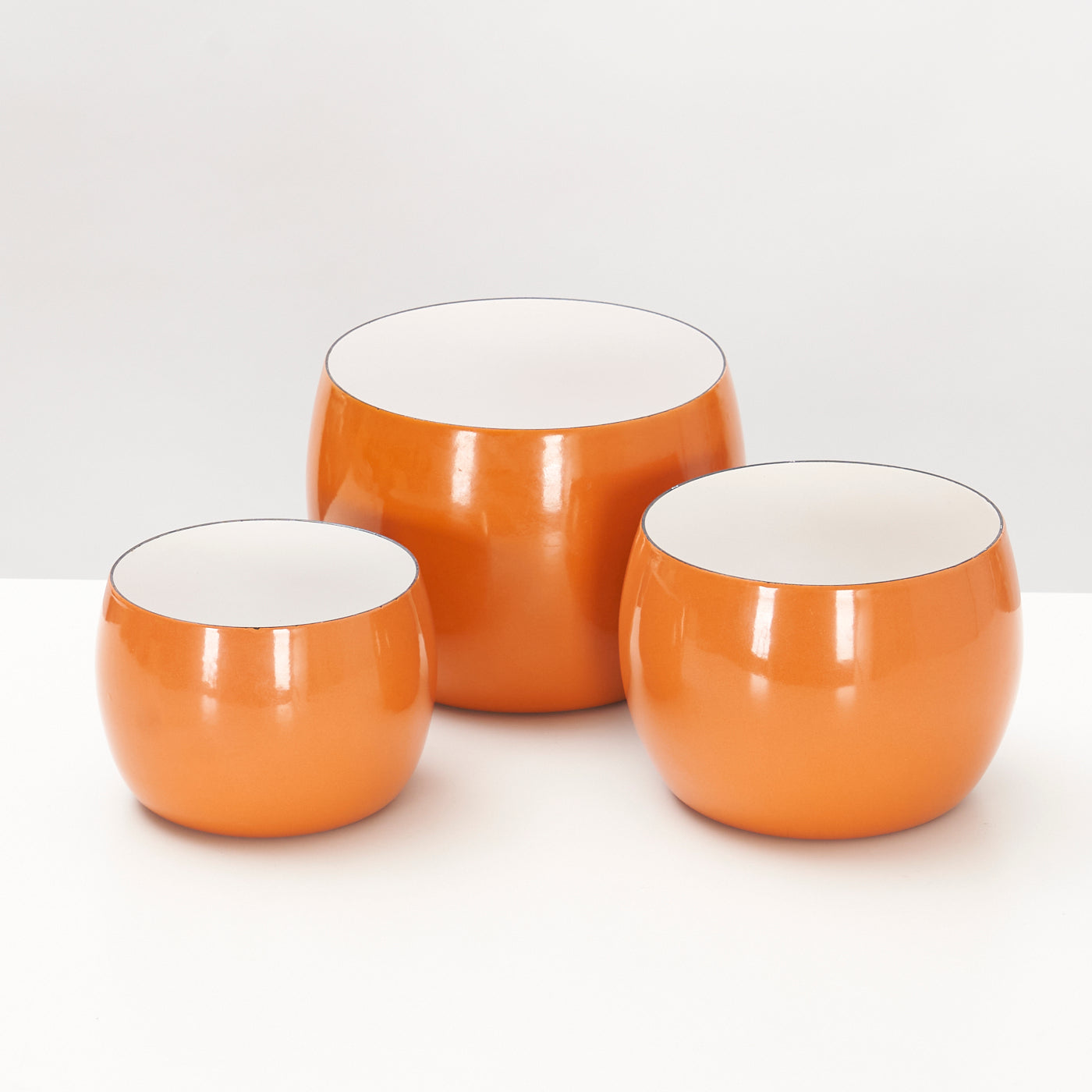 Set of 3 Orange Enamel 'Købenstyle' Bowls by Jens Quistgaard for Dansk