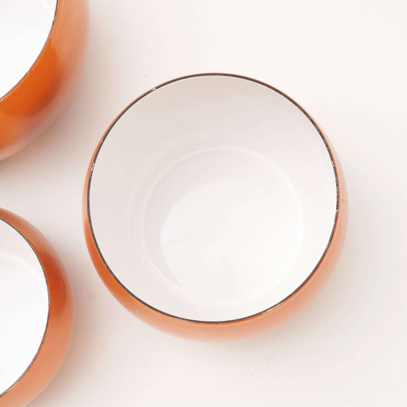 Set of 3 Orange Enamel 'Købenstyle' Bowls by Jens Quistgaard for Dansk