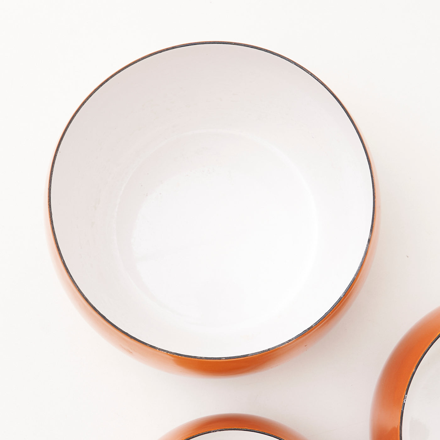 Set of 3 Orange Enamel 'Købenstyle' Bowls by Jens Quistgaard for Dansk