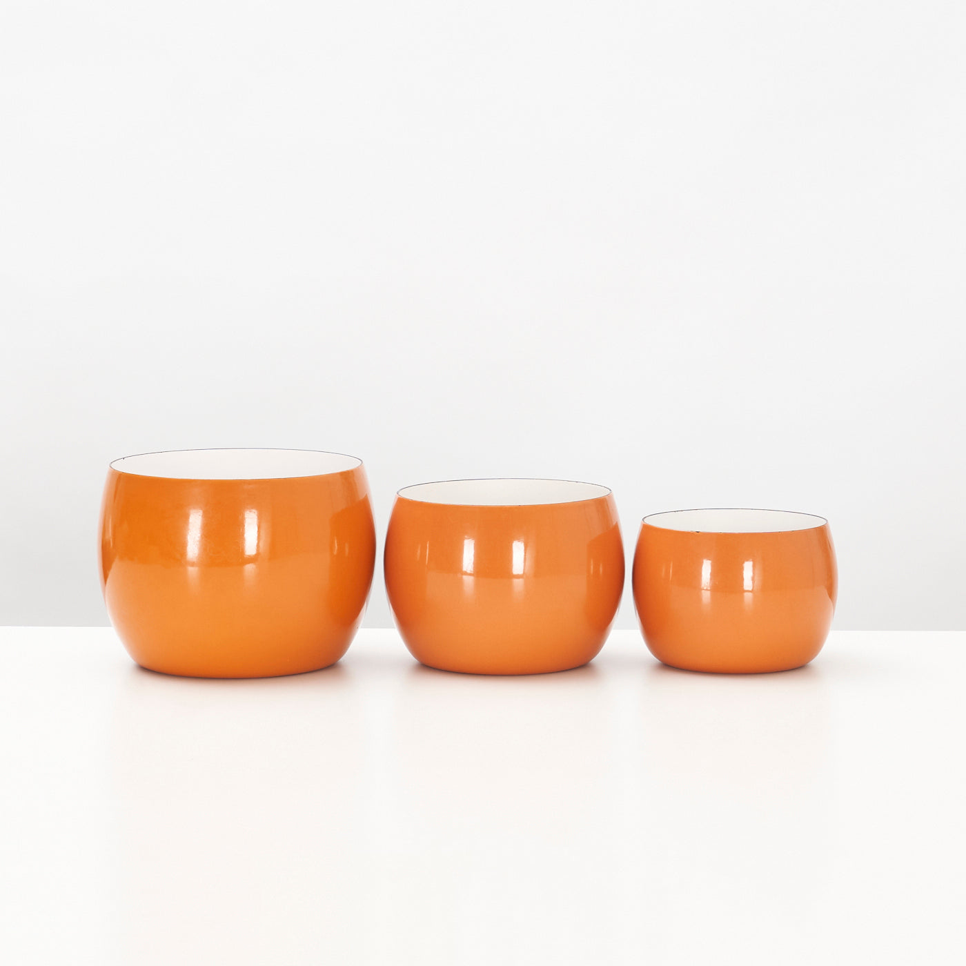 Set of 3 Orange Enamel 'Købenstyle' Bowls by Jens Quistgaard for Dansk