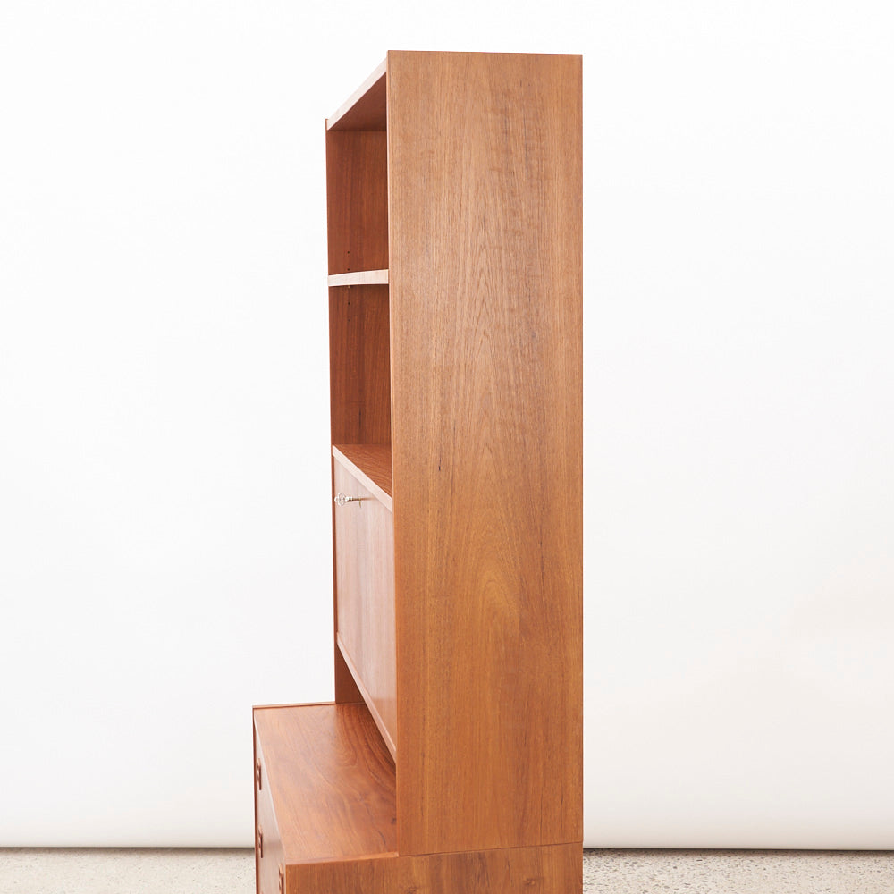 Danish Teak Bookcase w/ Drop-Down Cabinet