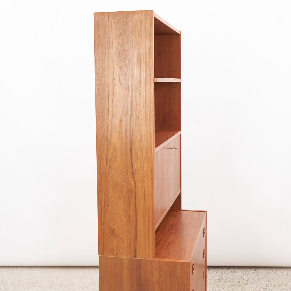 Danish Teak Bookcase w/ Drop-Down Cabinet