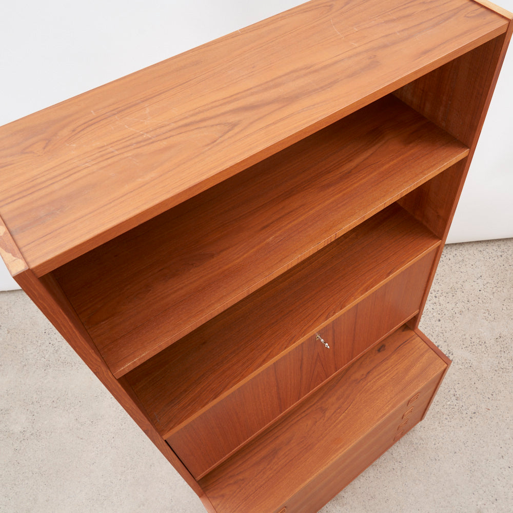 Danish Teak Bookcase w/ Drop-Down Cabinet