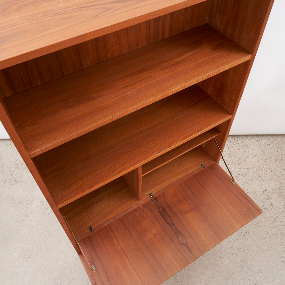 Danish Teak Bookcase w/ Drop-Down Cabinet