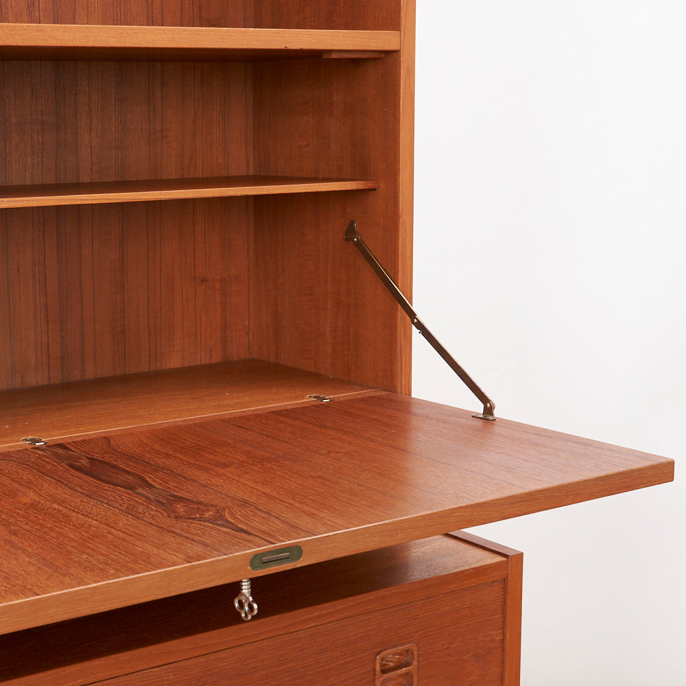 Danish Teak Bookcase w/ Drop-Down Cabinet