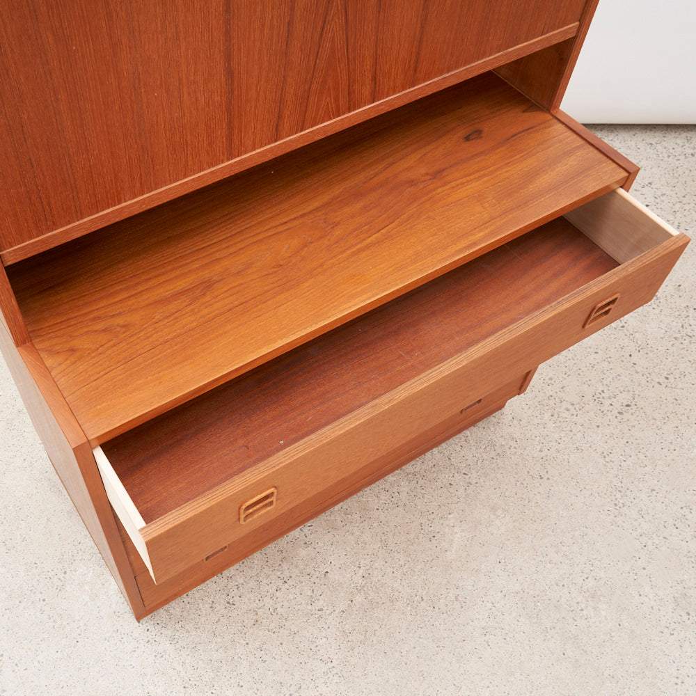 Danish Teak Bookcase w/ Drop-Down Cabinet