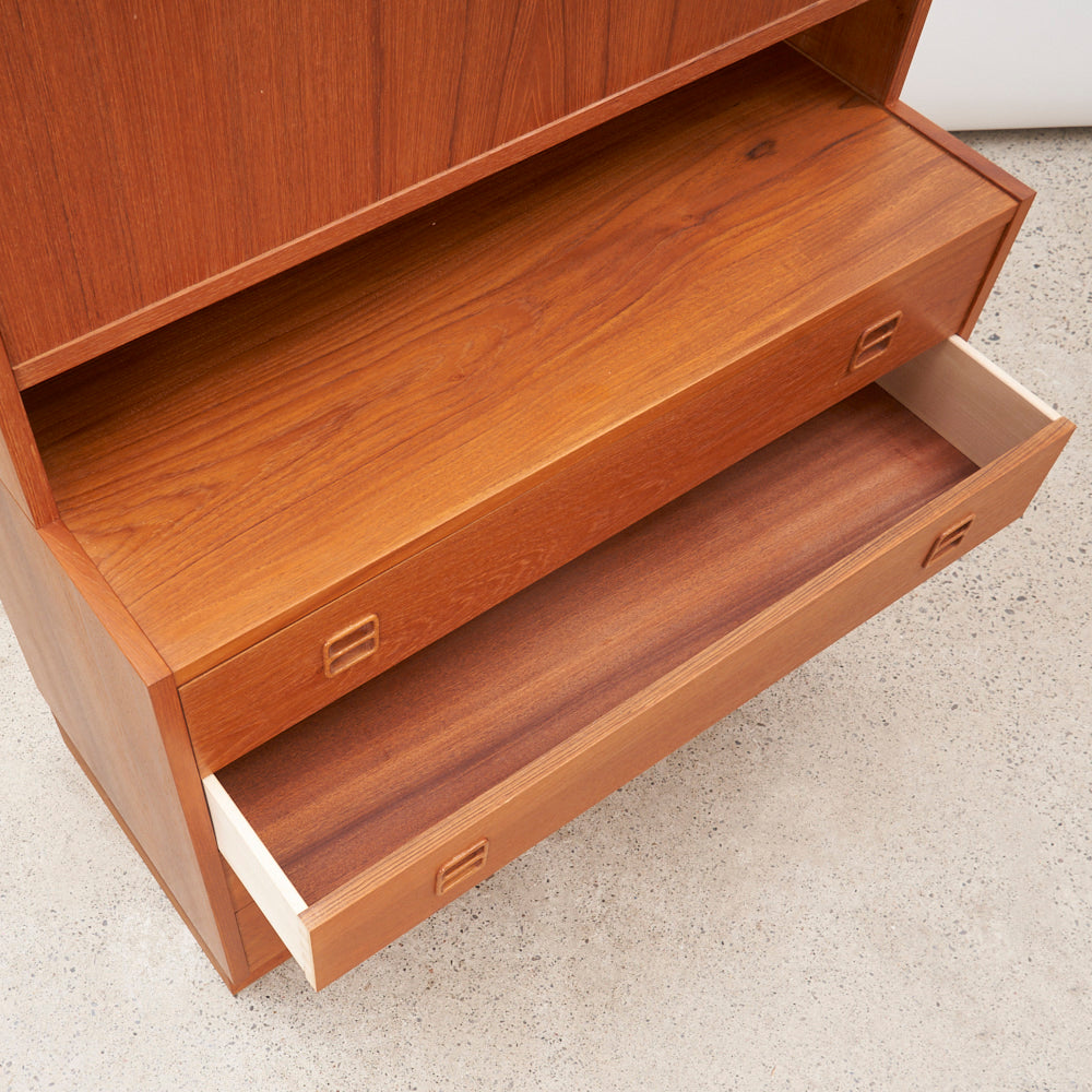 Danish Teak Bookcase w/ Drop-Down Cabinet