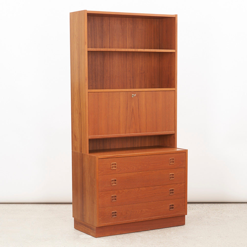 Danish Teak Bookcase w/ Drop-Down Cabinet