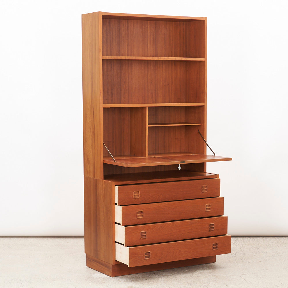 Danish Teak Bookcase w/ Drop-Down Cabinet