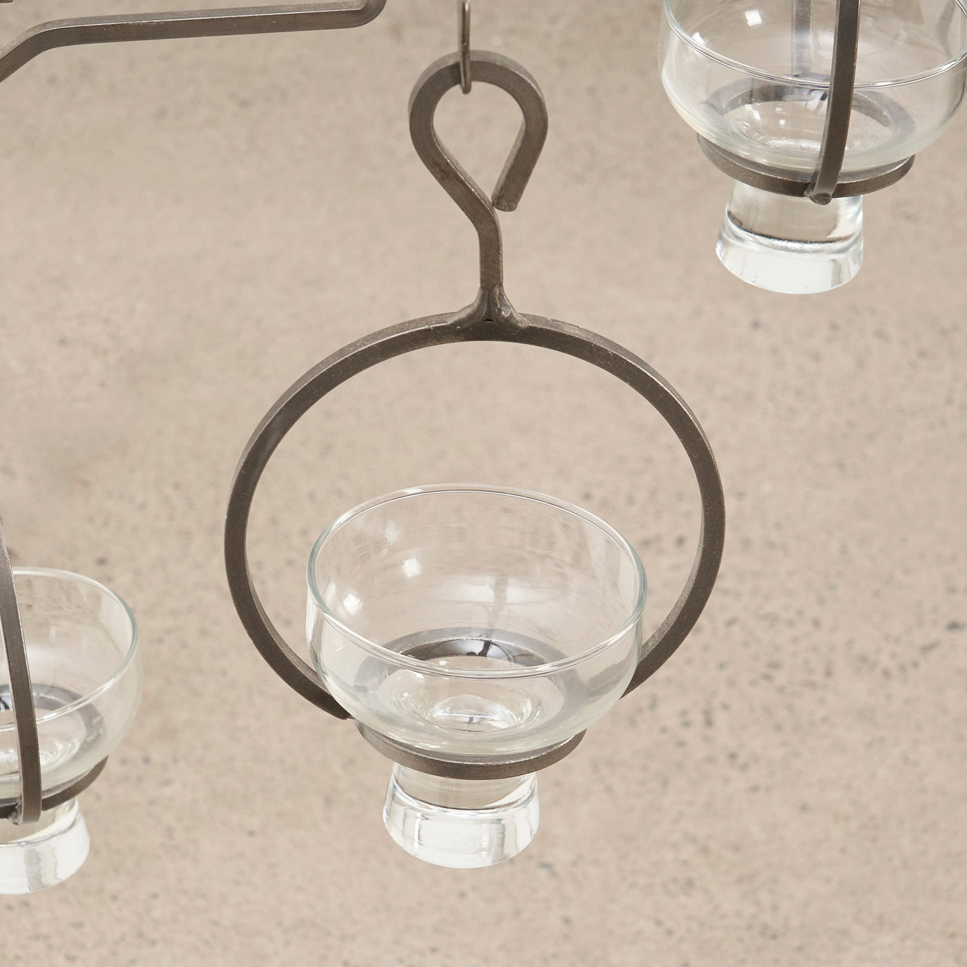 Vintage Hanging Metal & Glass Candle Chandelier