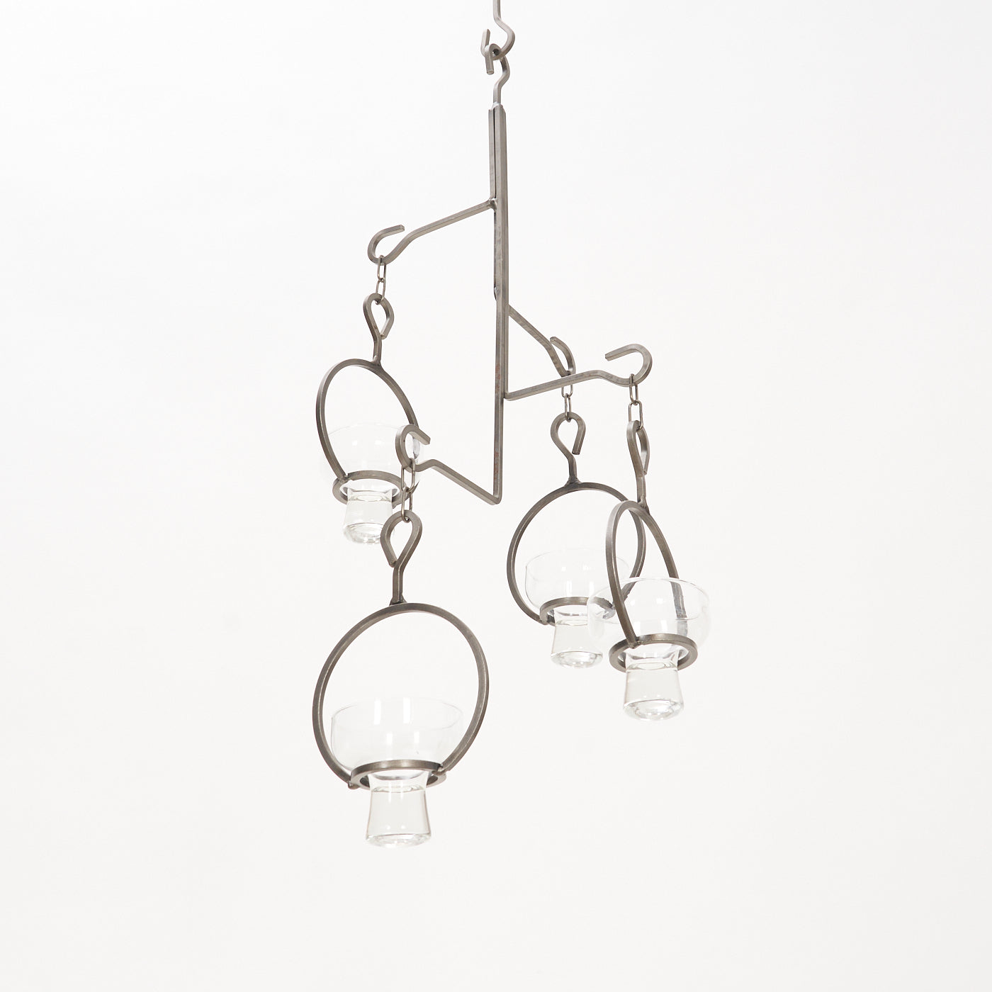 Vintage Hanging Metal & Glass Candle Chandelier