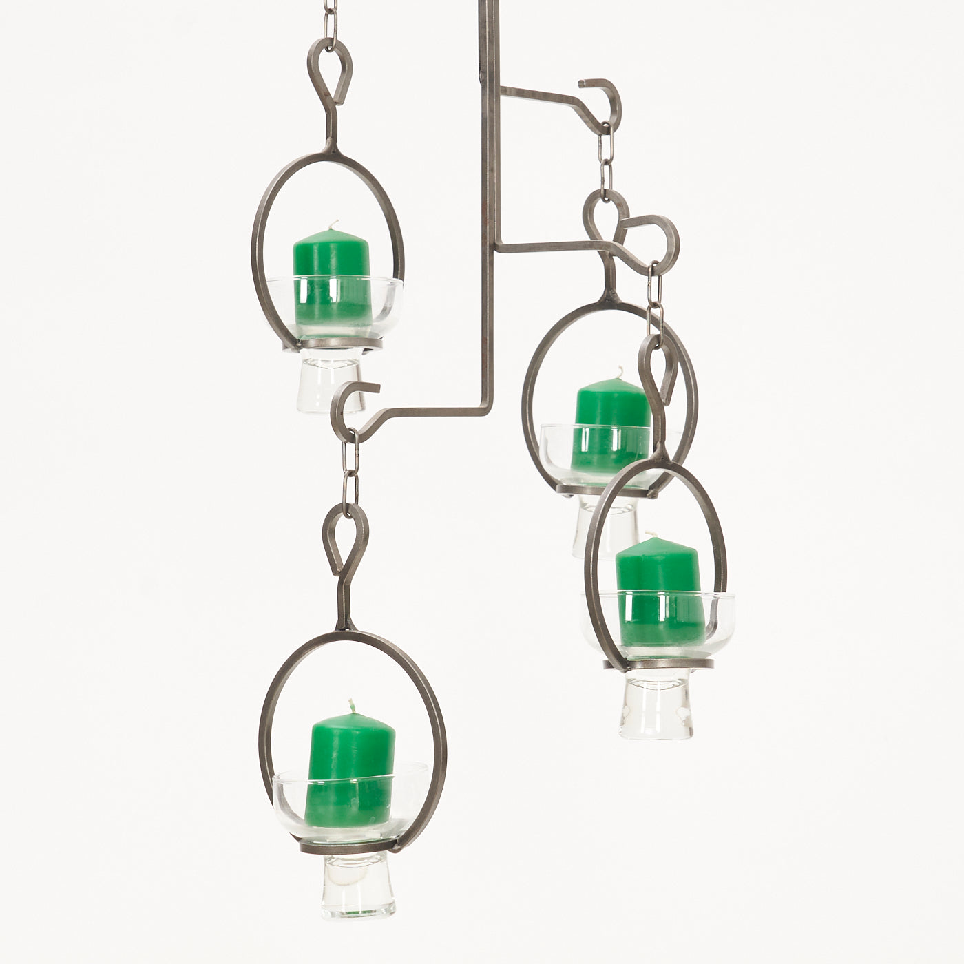 Vintage Hanging Metal & Glass Candle Chandelier