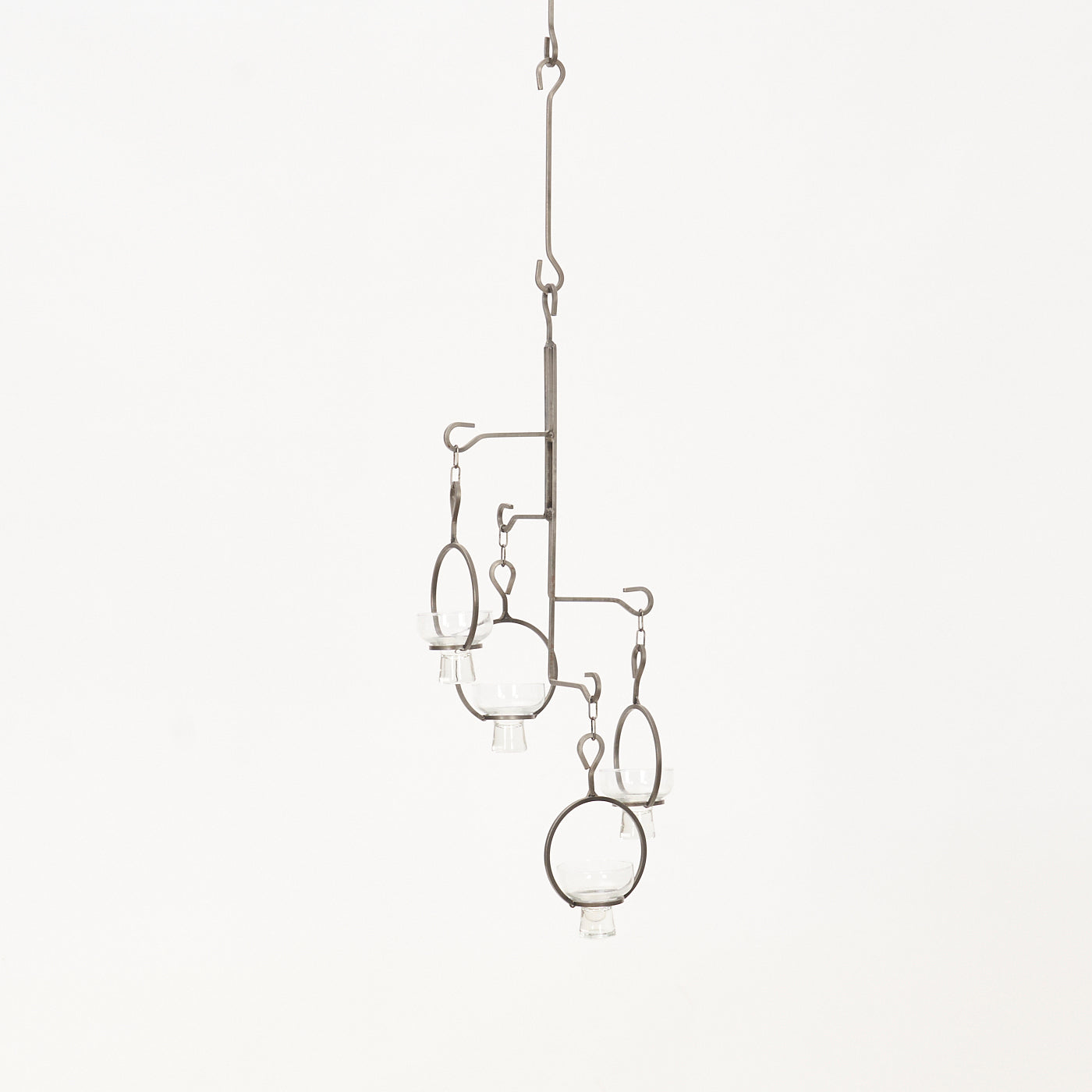 Vintage Hanging Metal & Glass Candle Chandelier