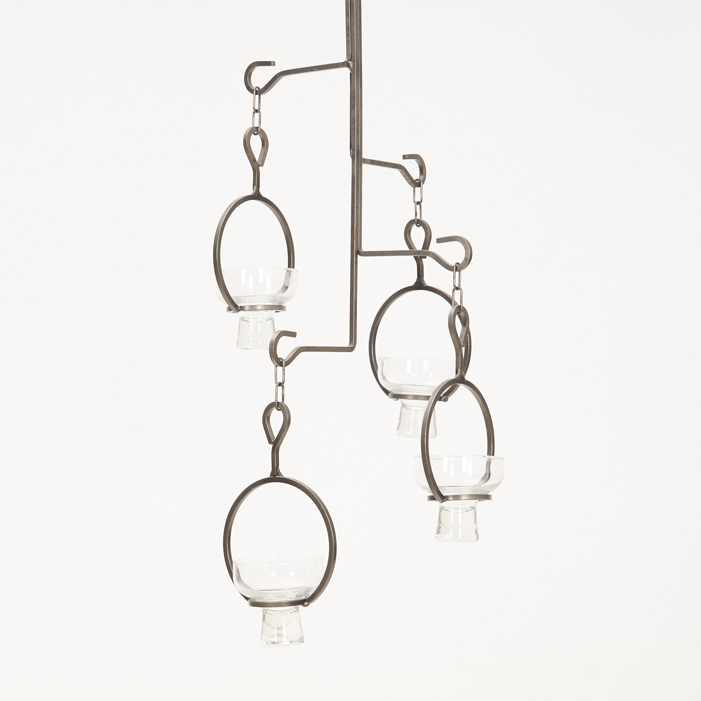 Vintage Hanging Metal & Glass Candle Chandelier