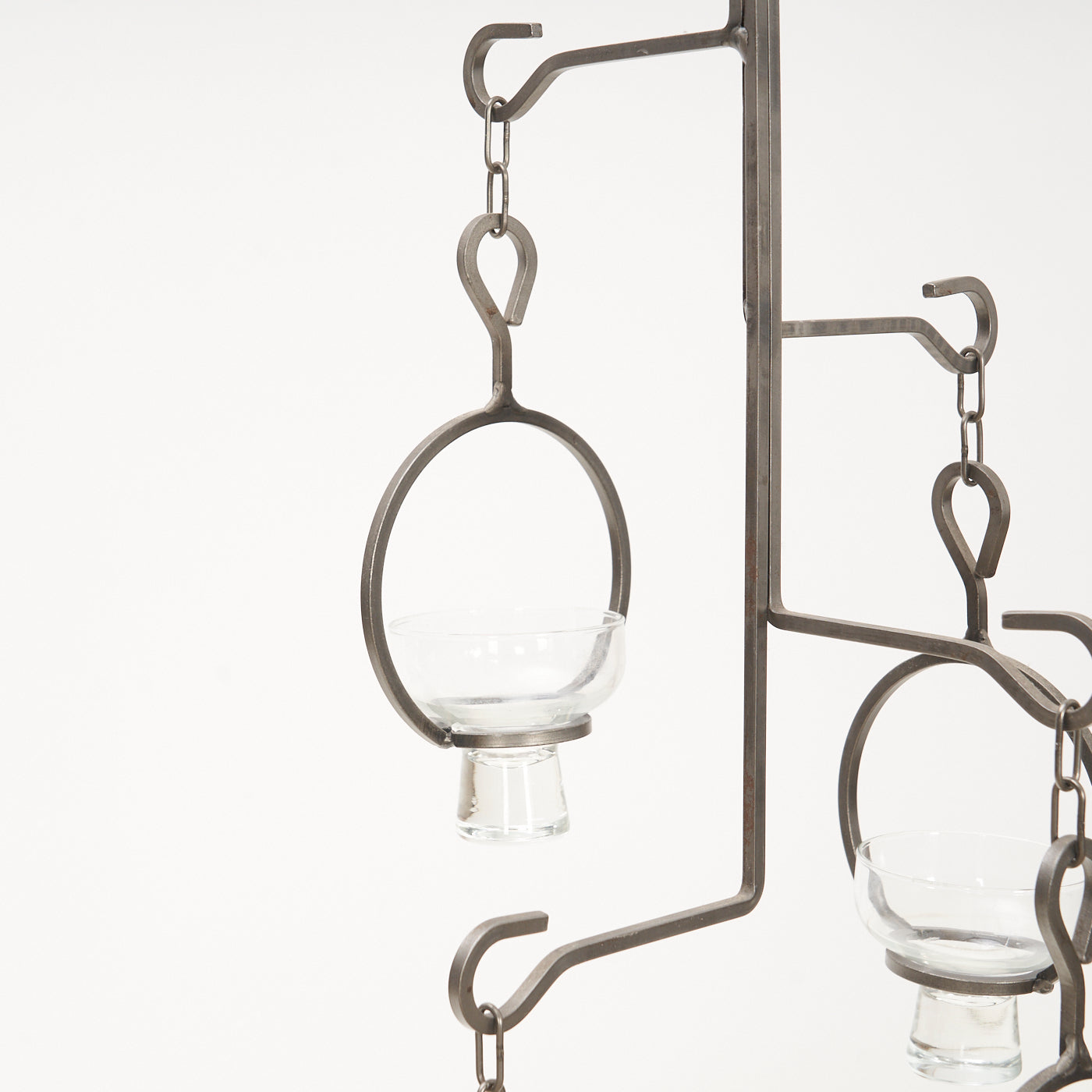 Vintage Hanging Metal & Glass Candle Chandelier