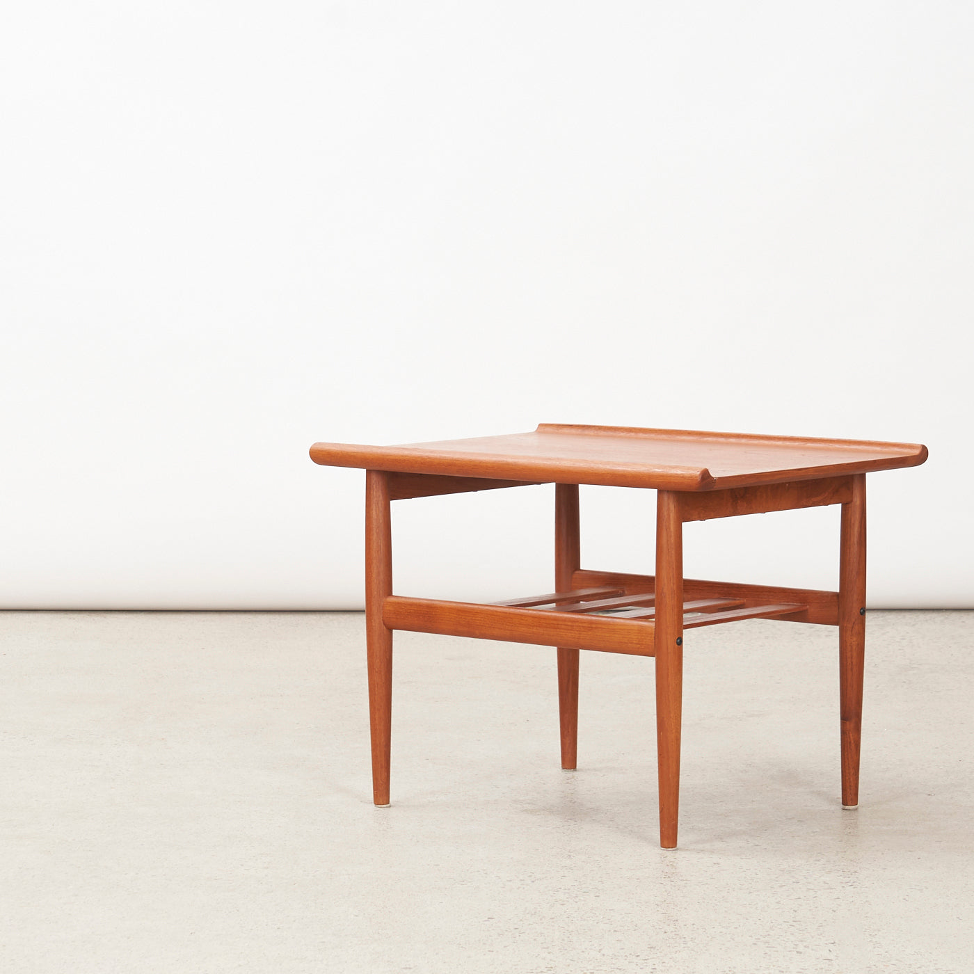 Teak Side Table w/ Slatted Shelf