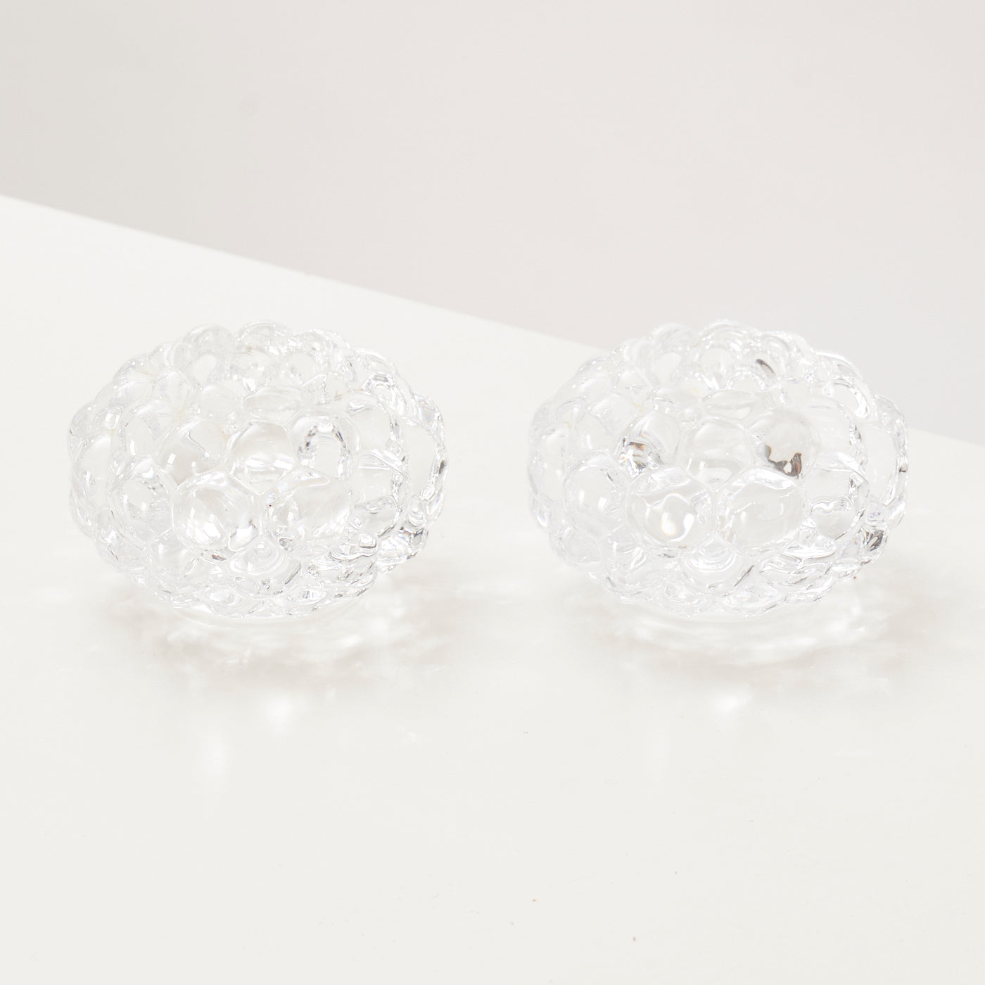 Pair of 'Raspberry' Crystal Votives by Anne Nilsson for Orrefors, Sweden