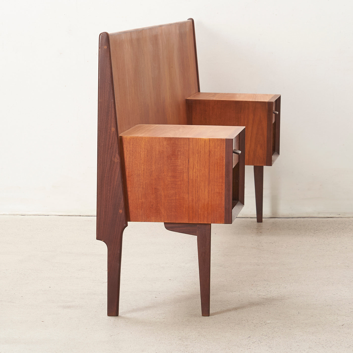 Teak Freestanding Double Headboard w/ Nightstands