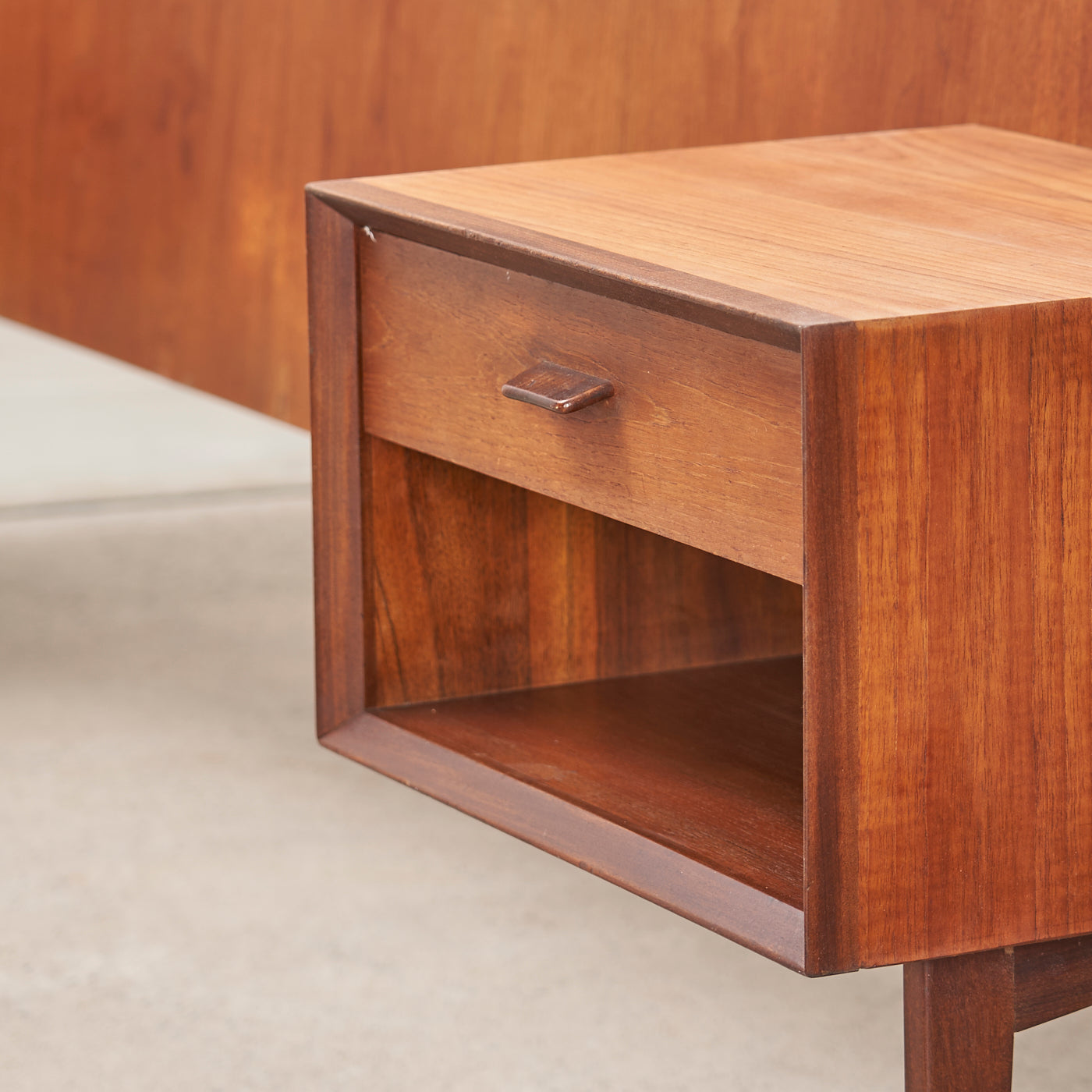 Teak Freestanding Double Headboard w/ Nightstands