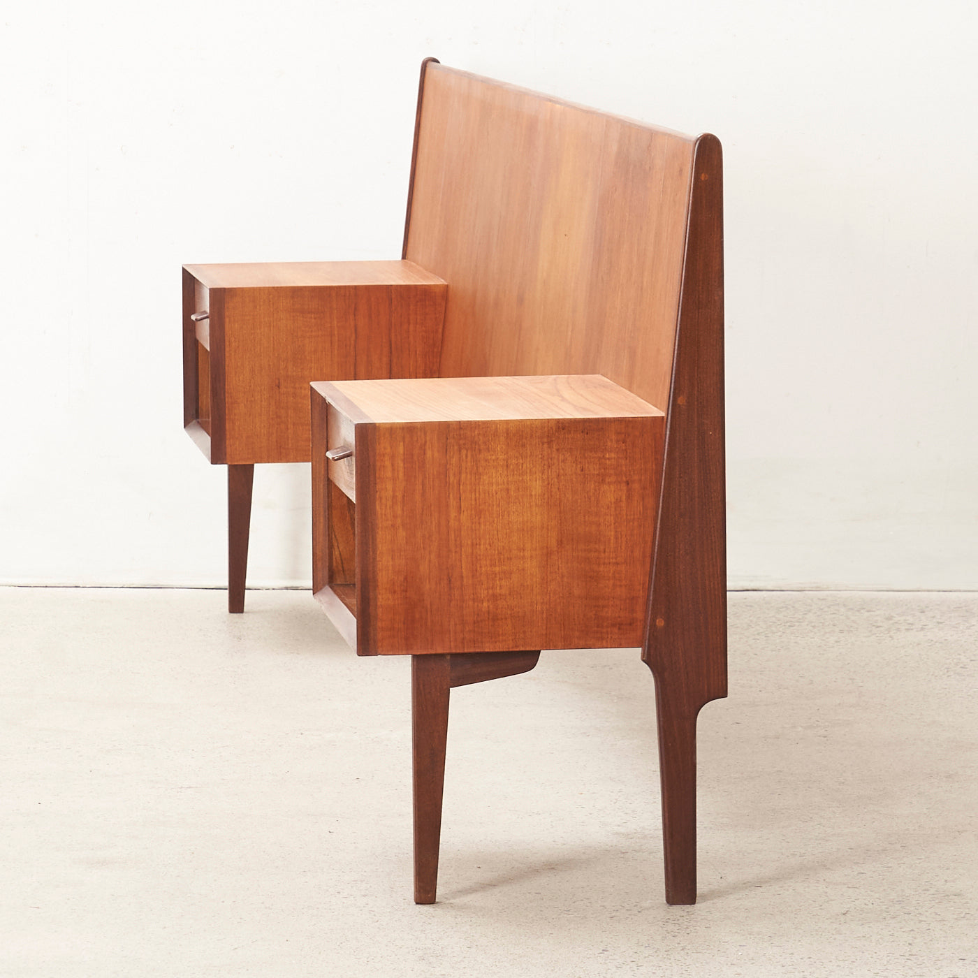 Teak Freestanding Double Headboard w/ Nightstands