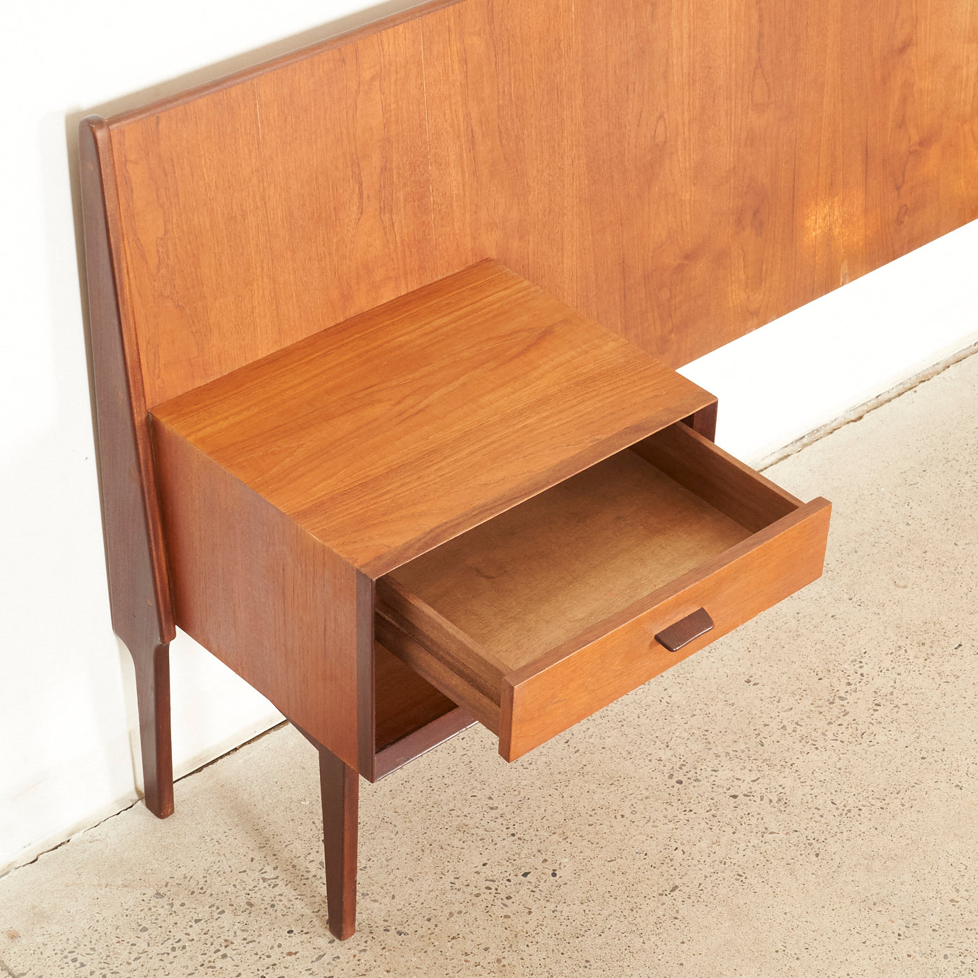 Teak Freestanding Double Headboard w/ Nightstands