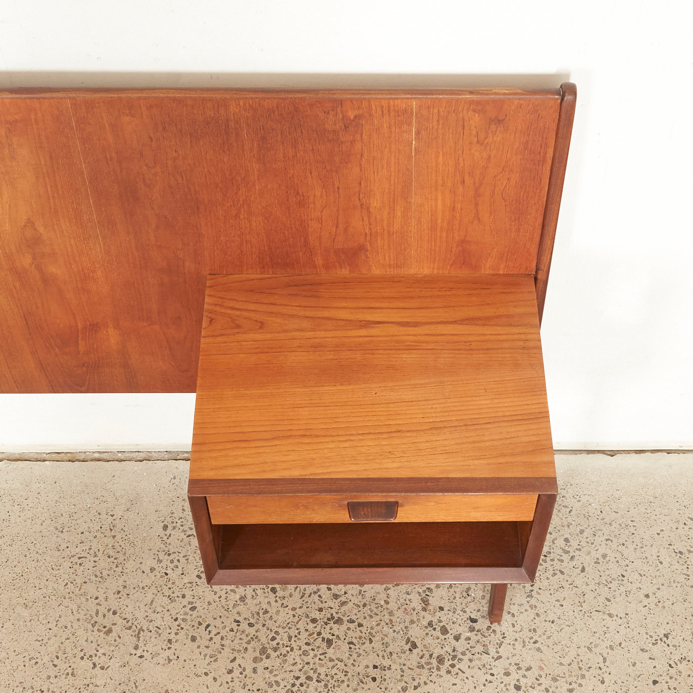 Teak Freestanding Double Headboard w/ Nightstands