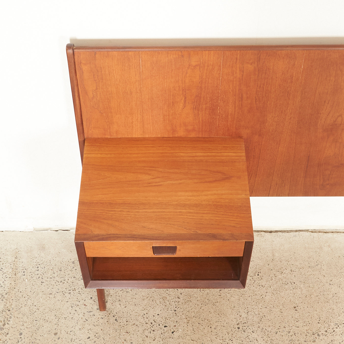 Teak Freestanding Double Headboard w/ Nightstands