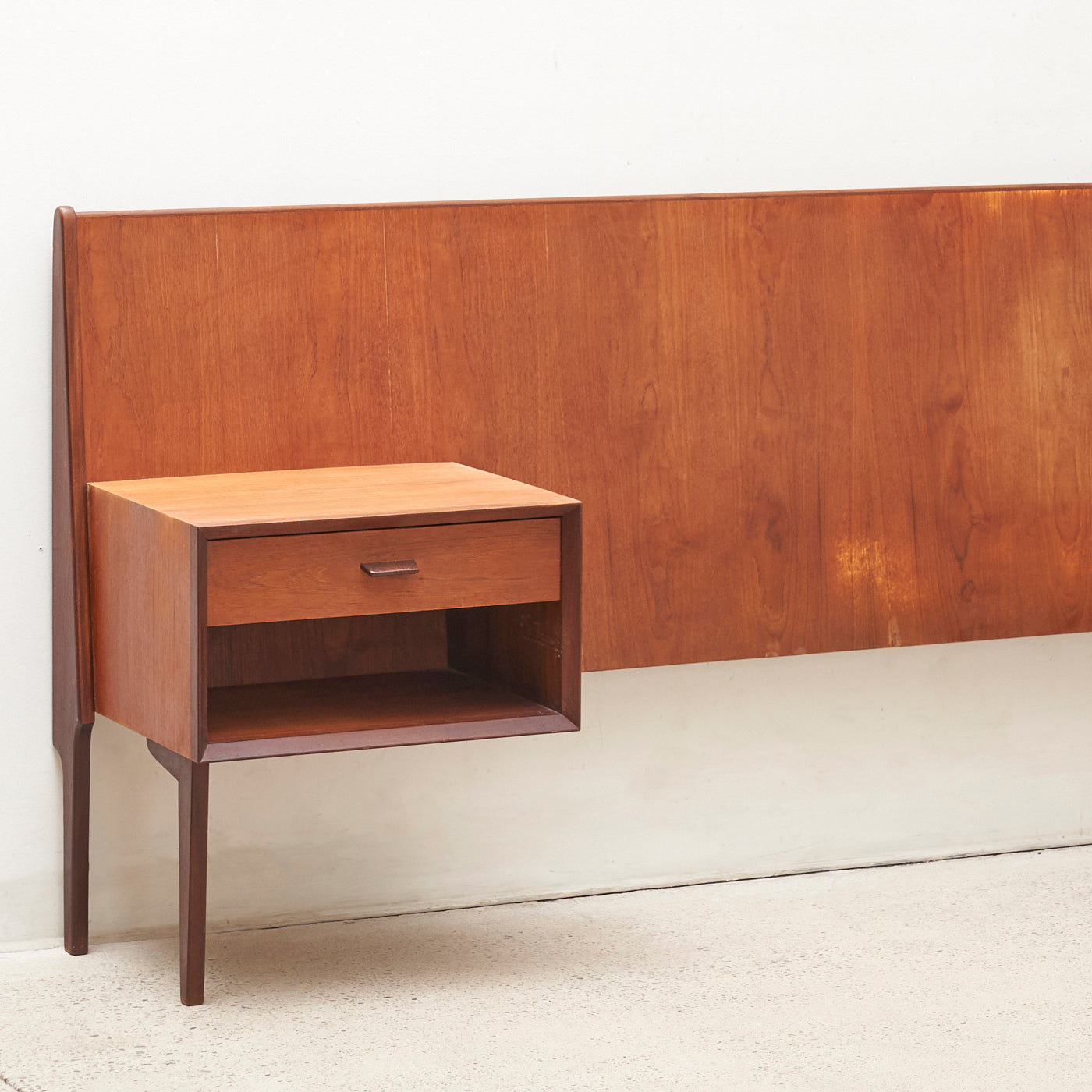 Teak Freestanding Double Headboard w/ Nightstands