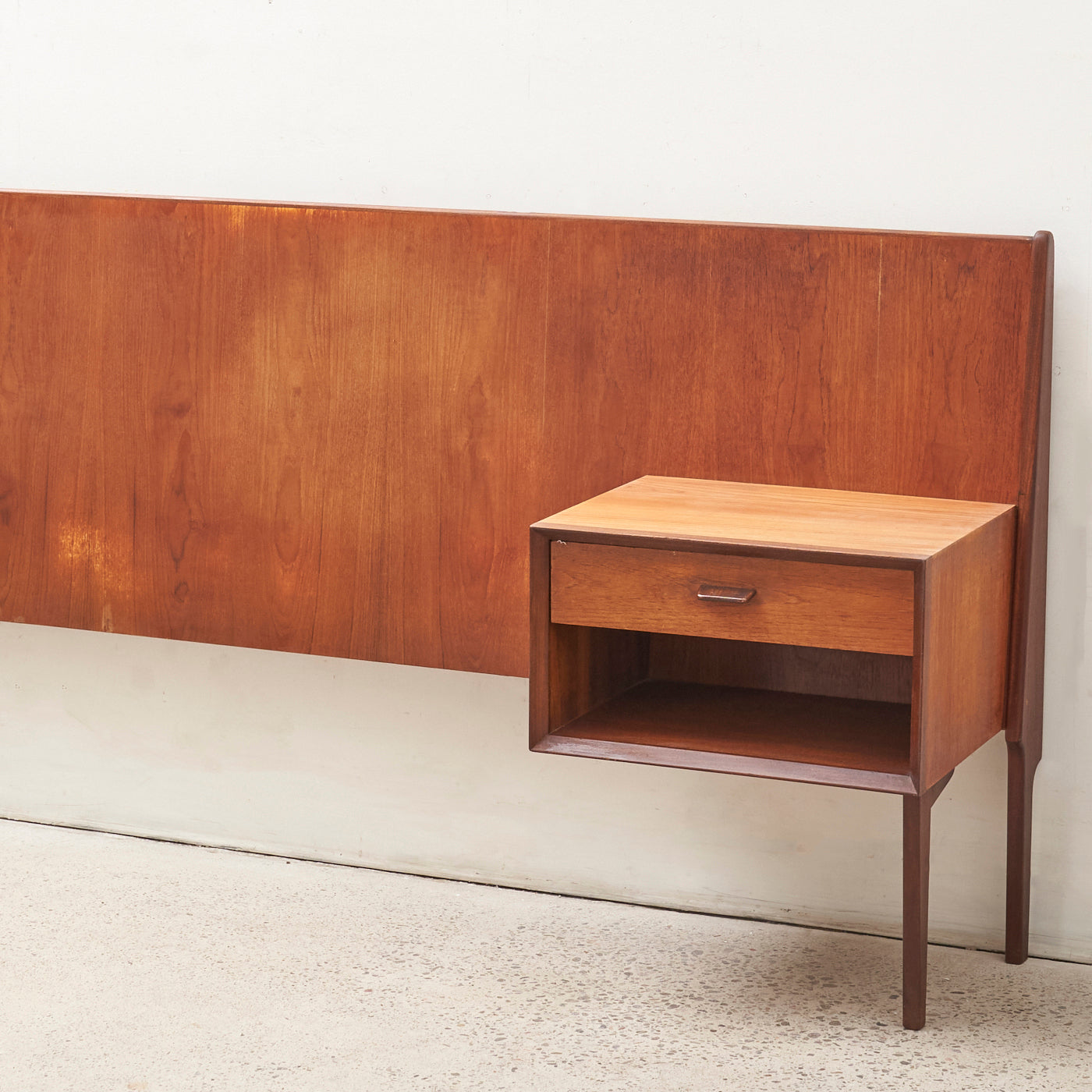 Teak Freestanding Double Headboard w/ Nightstands