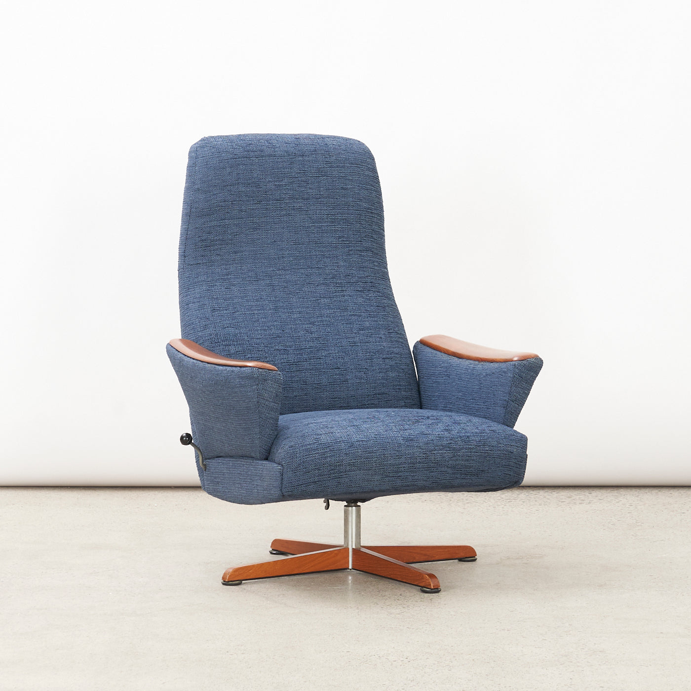 Upholstered Teak Reclining Lounge Chair