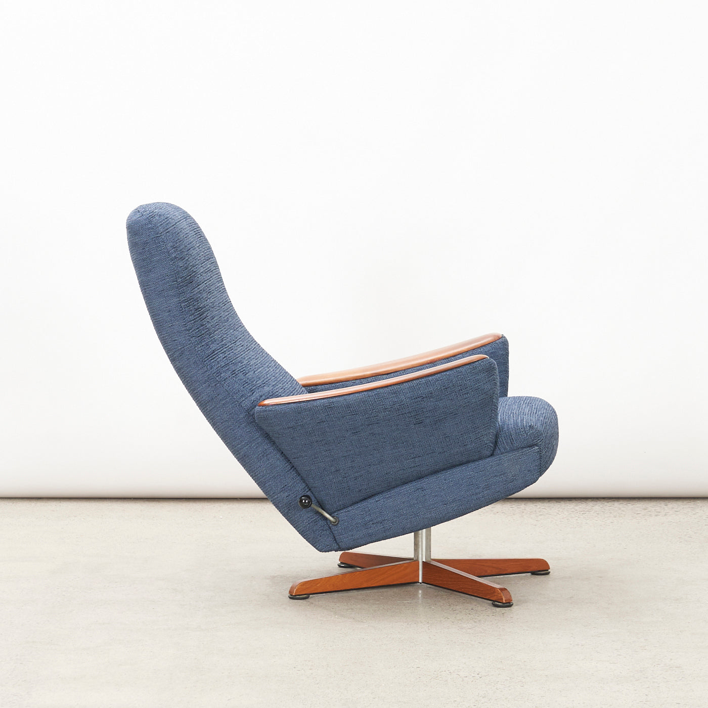 Upholstered Teak Reclining Lounge Chair
