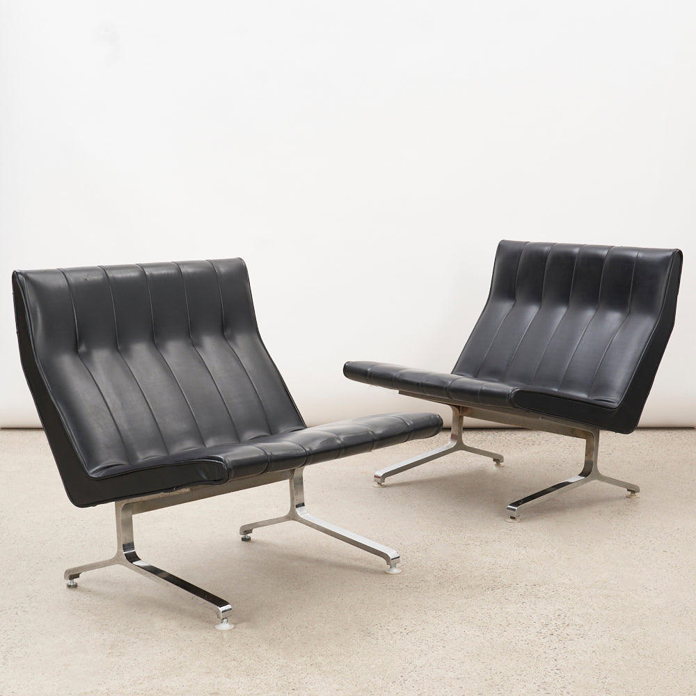 Pair of Black Vinyl & Chrome Lounge Chairs by Stefan Siwinski, Canada