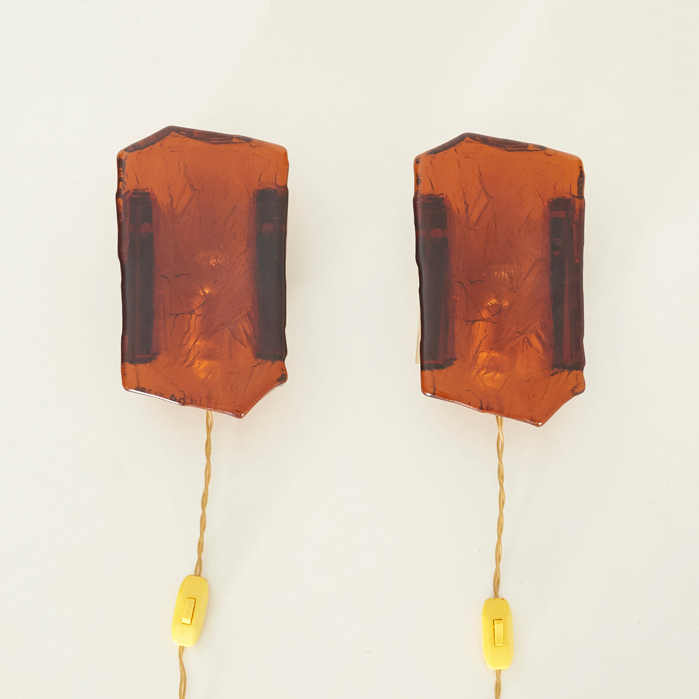 Pair of Textured Amber Glass Wall Sconces by Vitrika, Denmark