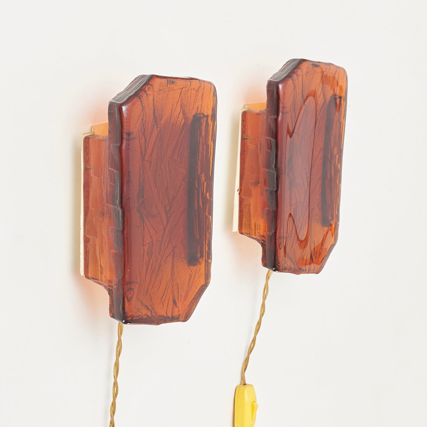 Pair of Textured Amber Glass Wall Sconces by Vitrika, Denmark