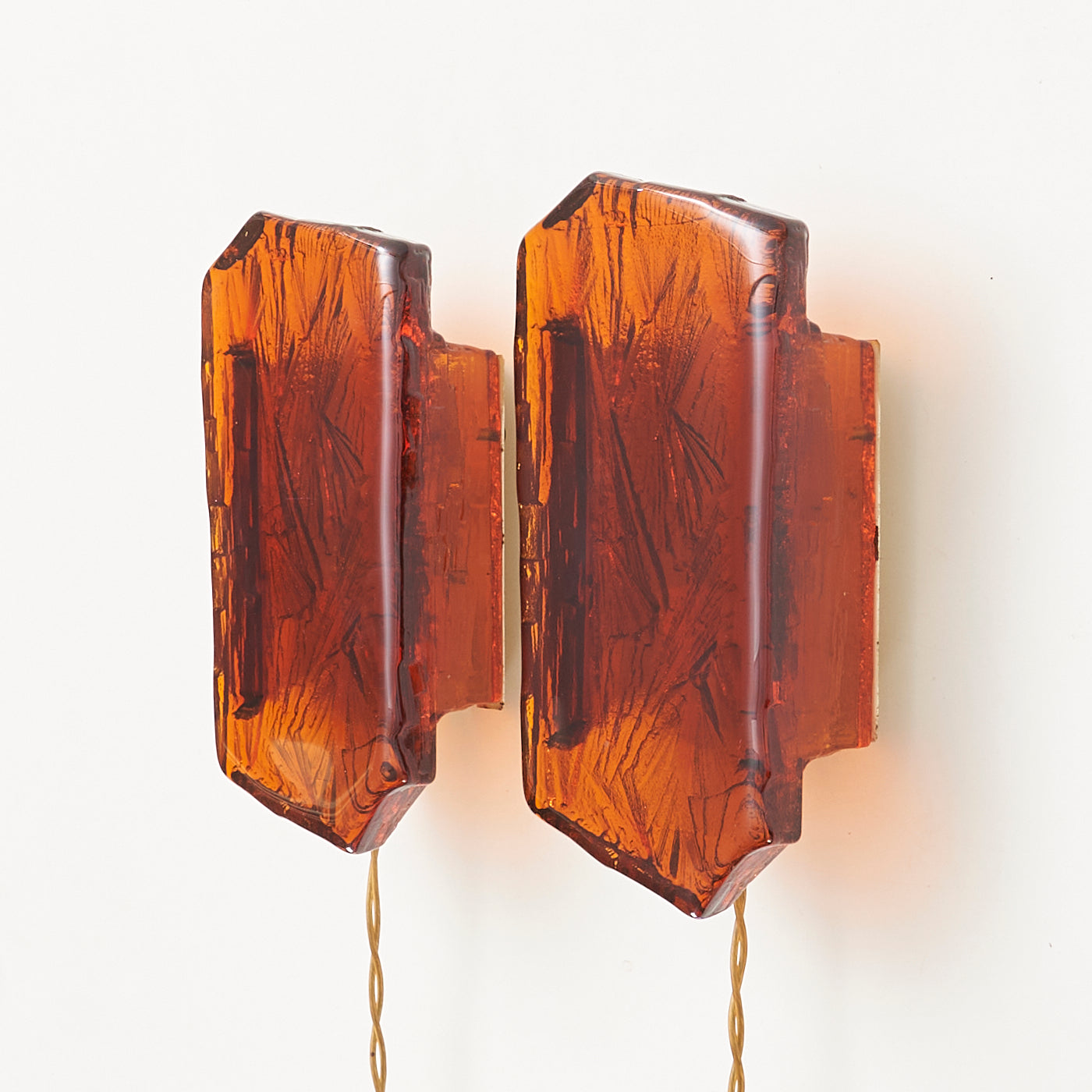 Pair of Textured Amber Glass Wall Sconces by Vitrika, Denmark