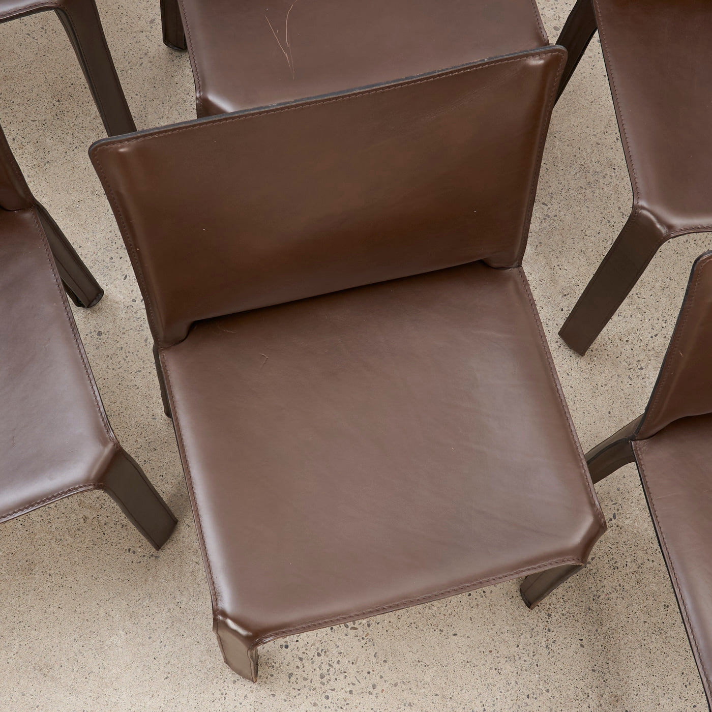 Set of 6 'CAB 412' Brown Leather Dining Chairs by Mario Bellini for Cassina, Italy