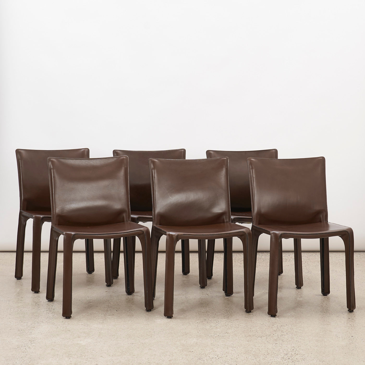 Set of 6 'CAB 412' Brown Leather Dining Chairs by Mario Bellini for Cassina, Italy