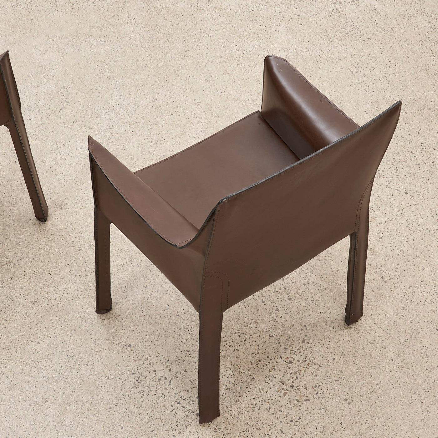 Pair of 'CAB 413' Brown Leather Armchairs by Mario Bellini for Cassina, Italy