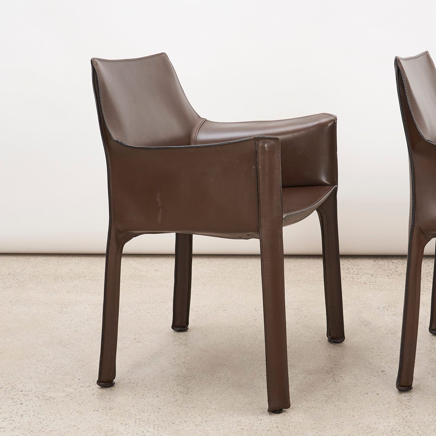 Pair of 'CAB 413' Brown Leather Armchairs by Mario Bellini for Cassina, Italy