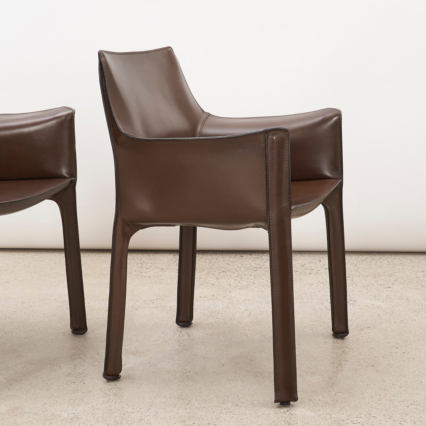 Pair of 'CAB 413' Brown Leather Armchairs by Mario Bellini for Cassina, Italy