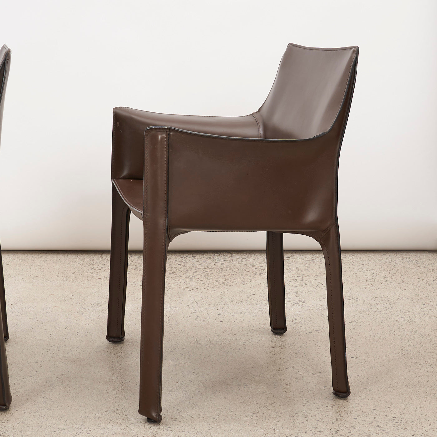 Pair of 'CAB 413' Brown Leather Armchairs by Mario Bellini for Cassina, Italy