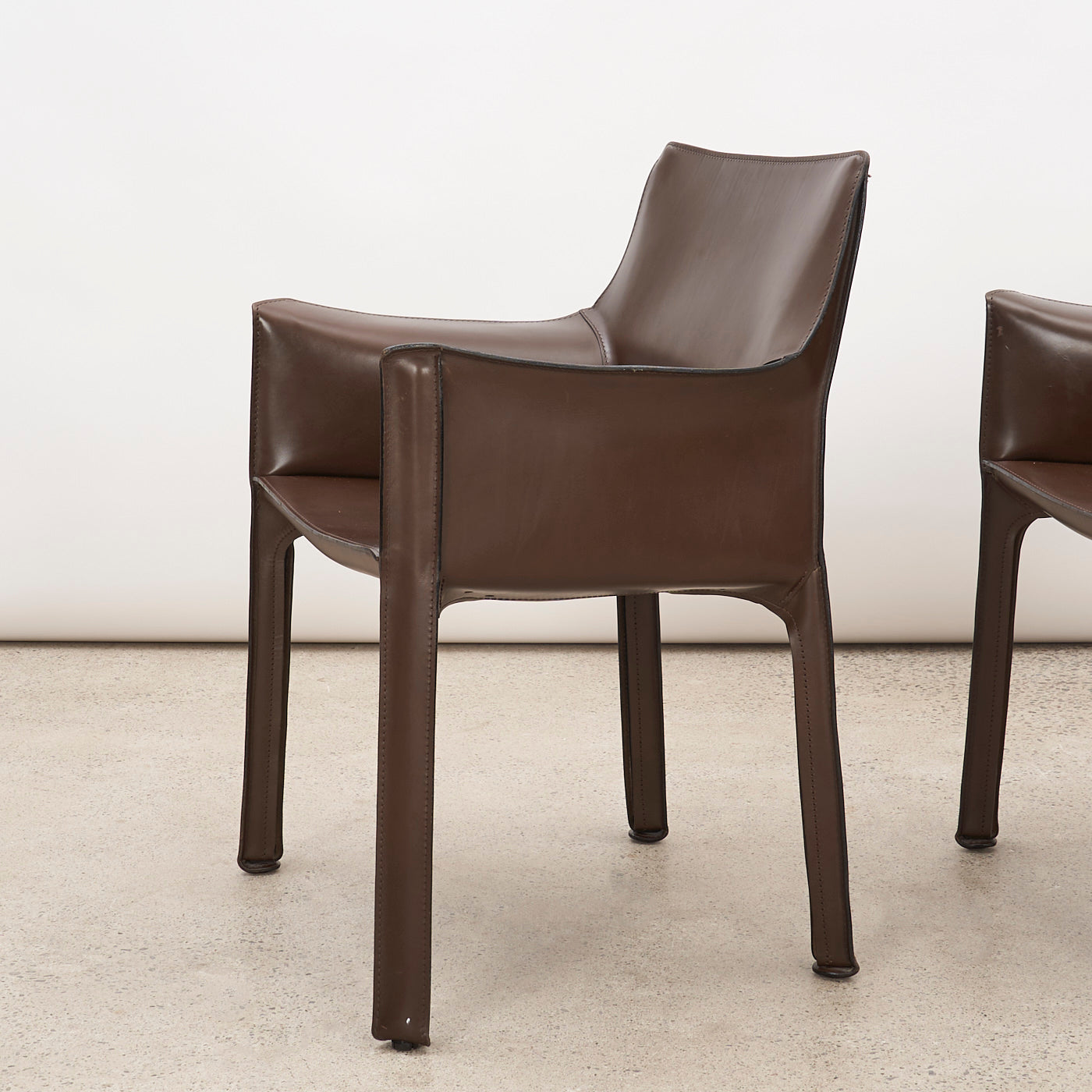 Pair of 'CAB 413' Brown Leather Armchairs by Mario Bellini for Cassina, Italy