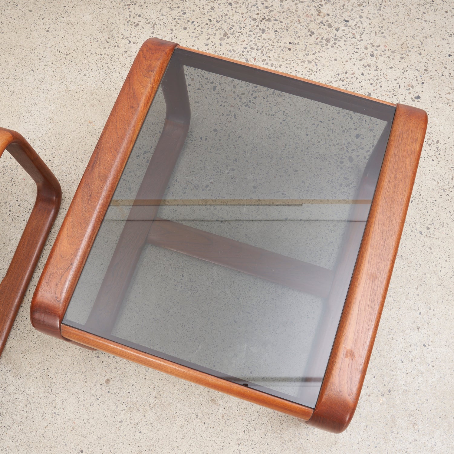 Pair of Teak & Smoked Glass Side Tables