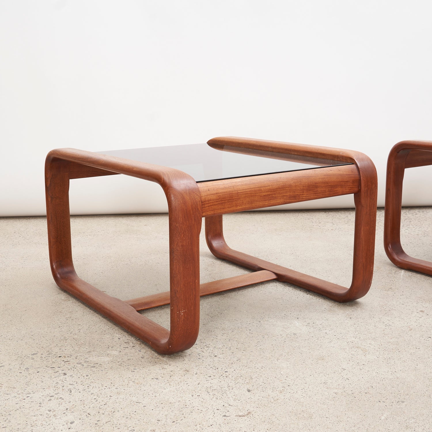 Pair of Teak & Smoked Glass Side Tables