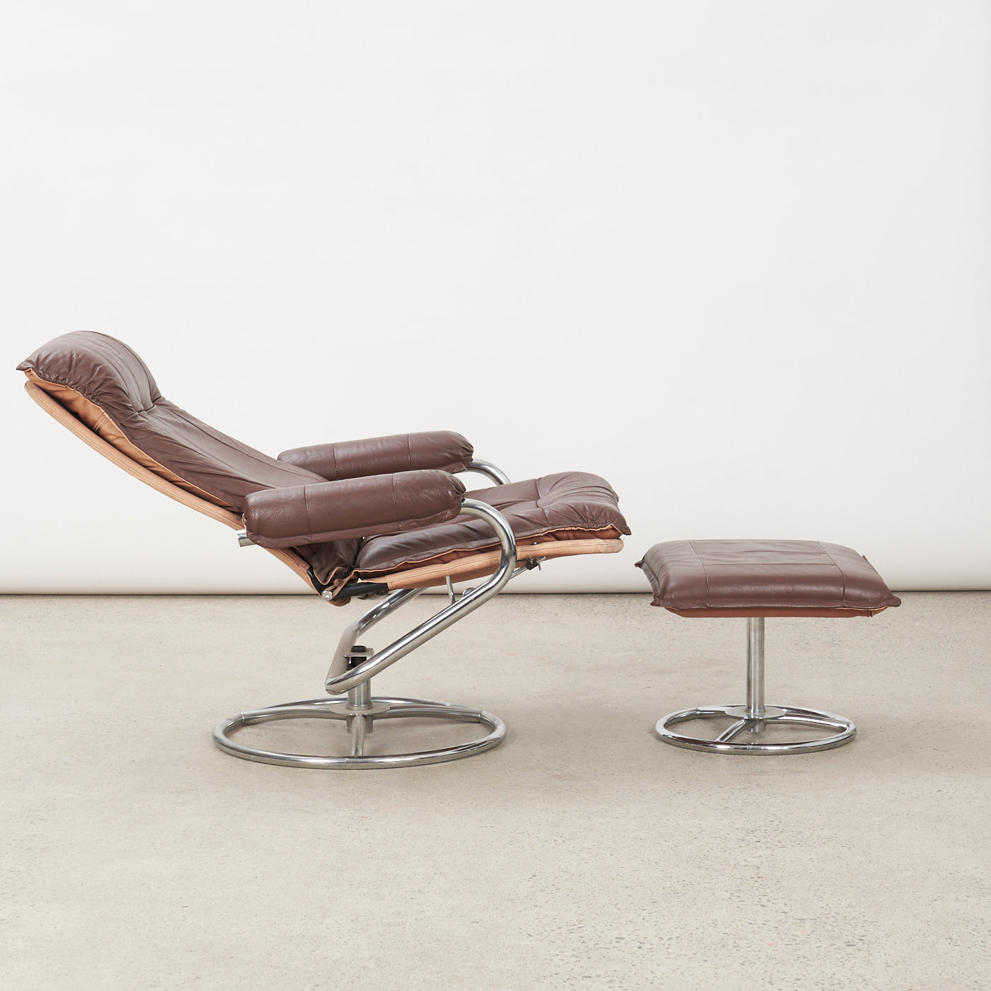 Vintage Chrome & Leather Lounge Chair & Ottoman