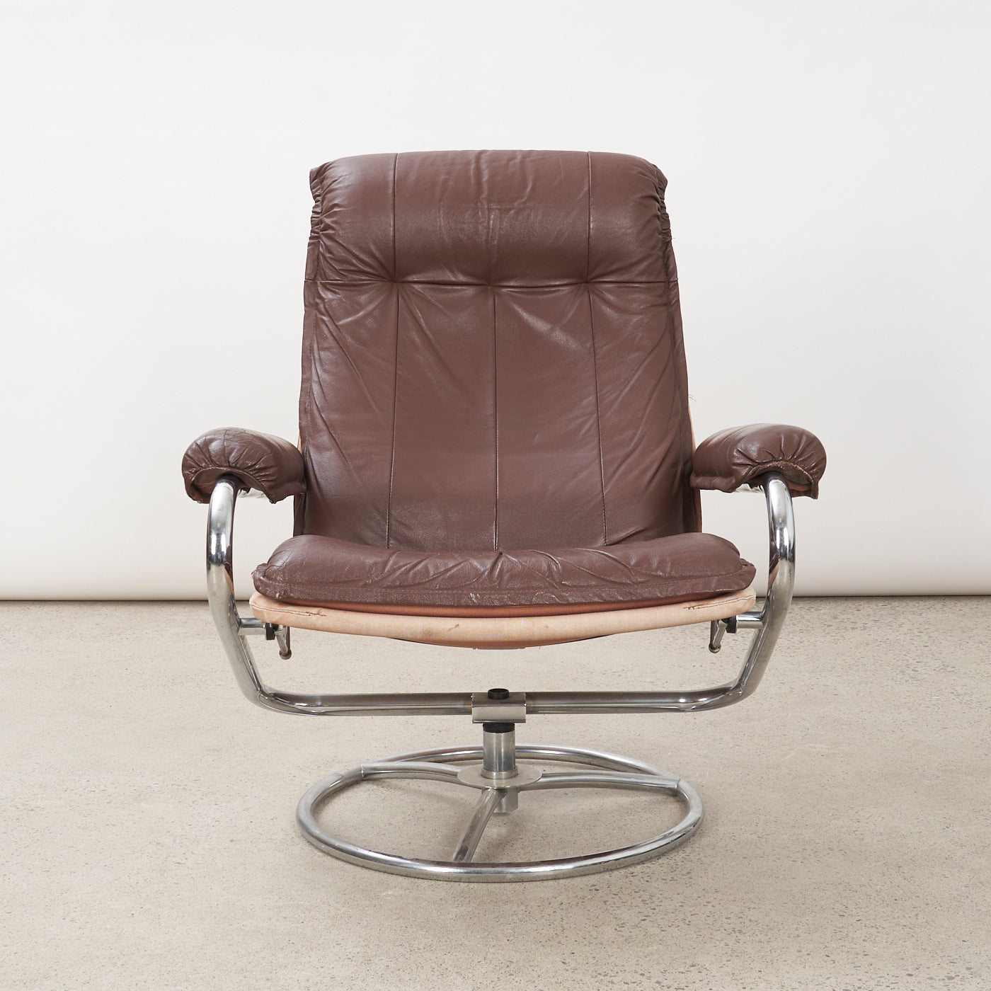 Vintage Chrome & Leather Lounge Chair & Ottoman